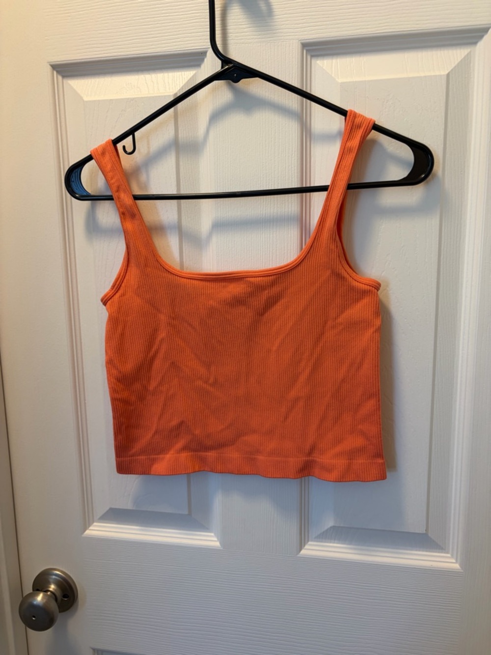 Ribbed Scoop Crop Tank Top in Peach- Women